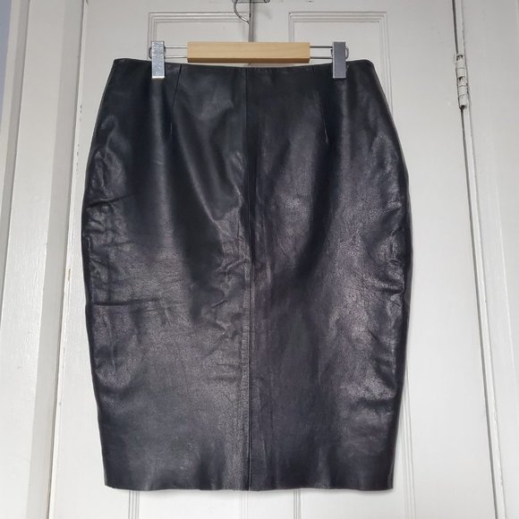 Malene Birger | Black Leather Zip Pencil Skirt - Picture 2 of 6